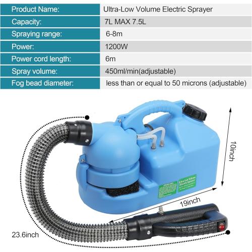 ULV Foggers Machine 7L (1.85 Gallon) Electric Fogger Portable Ultra-Low Atomizer Sprayer Suitable for Indoor and Outdoor Public