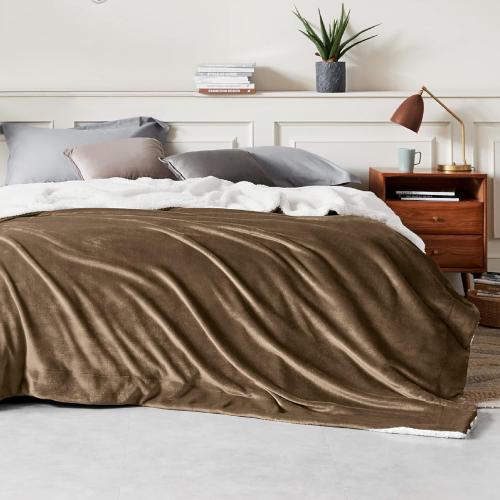 Bedsure GentleSoft Sherpa Fleece Blanket Queen Size for Bed, Non-Heated, Thick and Warm Throw for Women and Men, Soft Fuzzy Plush Queen Blanket for Winter, Camel, 90x90 Inches