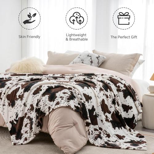Cow Print Throw Blanket for Couch & Bed,Cute Luxury Plush Cozy Fuzzy Blanket , Super Soft Warm Lightweight Throw Blanket for Travel Camping, Brown