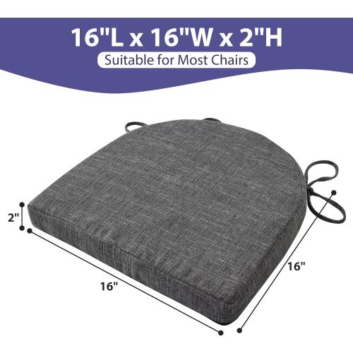 IPYNBAP Chair Cushions for Dining Chairs, Kitchen Chair Cushions, 16'' x 16'' x 2'', Non Slip Indoor Seat Cushions, Chair Pads for Dining Chairs with Ties & Removable Cover, Set of 4, Dark Grey