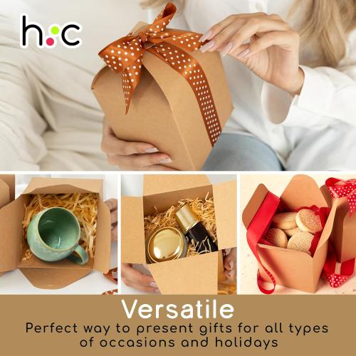 Brown Kraft Cookie Boxes with Lids & Ribbons (20 Pack) 6x5x5 Tall Square Gift Boxes for Mugs, Small Presents, Candles, Baked Goods, Candy, Fudge, Christmas, Decorative Food Packaging, Bulk, Empty