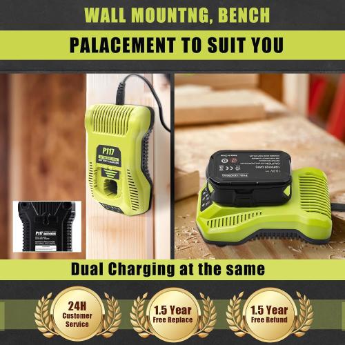 【Upgrade】 Charger Replacement for Ryobi 18V Charger P117 Compatible with Ryobi 12V-18V One  Lithium NiCad NiMh Battery P102 P108 P189 P197 P103 P105 P107 P190 P191 PBP002 12-18V Ryo Battery Charger