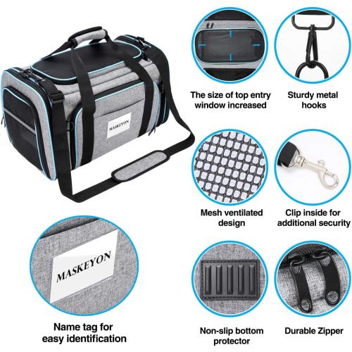 Size 19.5L x 12W x 12H Airline Approved Pet Carrier, Large Soft Sided Pet Travel TSA Carrier 4 Sides Expandable Cat Collapsible Carriers with Removable Fleece Pad and Pockets for Cats Dogs and Small Animals