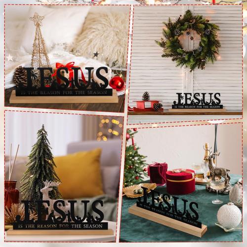 Pinkunn Metal Nativity Sets for Christmas Decorations Black Metal Nativity Scene with Wooden Base for Christmas Xmas Home Indoor Office Kitchen Table Shelf Mantel Tabletop Decor(Jesus)