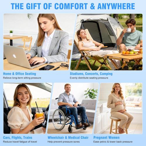Upgrade Travel Cushion Airplane Seat, 3D Inflatable Seat Cushion, Adjustable Air Cushion with Non-Skid, Coccyx Tailbone Pain Relief Chair Pad for Office, Car, Wheelchair