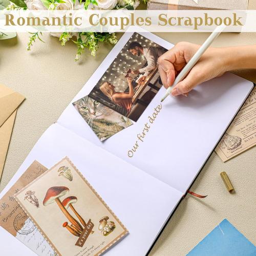 Colarr Hardcover Couples Scrapbook 144 Pages 8.7 x 8.7 Wedding Couples Photo Album Scrapbook Journal for 1 Year Wedding Memory Anniversary Photo Book Gift with 2 Markers(Black)