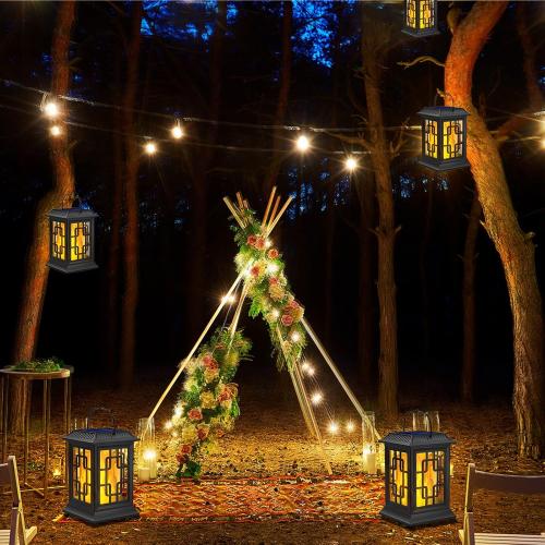 Solar Lanterns Outdoor Waterproof, Hanging Solar Lights for Outside Black Hanging Solar Powered Lantern Decorative for Garden Yard Patio, 2 Pack