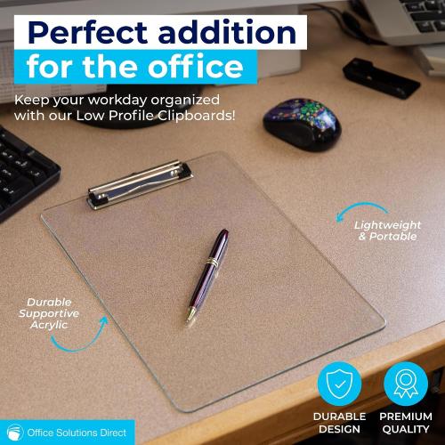 Plastic Clipboards (Set of 7) Transparent Clipboard (Clear) Strong 12.5 x 9 Inch | Holds 100 Sheets! Acrylic Clipboards with Low Profile Clip | Bulk Back to School Supplies for Teachers