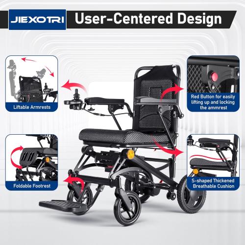 Lightweight Electric Wheelchairs for Adults Foldable Only 35lbs, 500W Dual Motors Motorized Wheelchairs for Seniors Support 250 lbs, All Terrain Travel Powered Wheel Chairs, Black