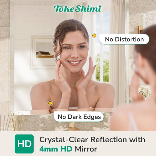 TokeShimi 24x36 Beveled Wall Mirror Decorative, Bathroom Vanity Mirrored with 1 Beveled Edge, Shatterproof Modern Frameless Mirror Bathroom Rectangle for Living Room, Entryway, Restroom