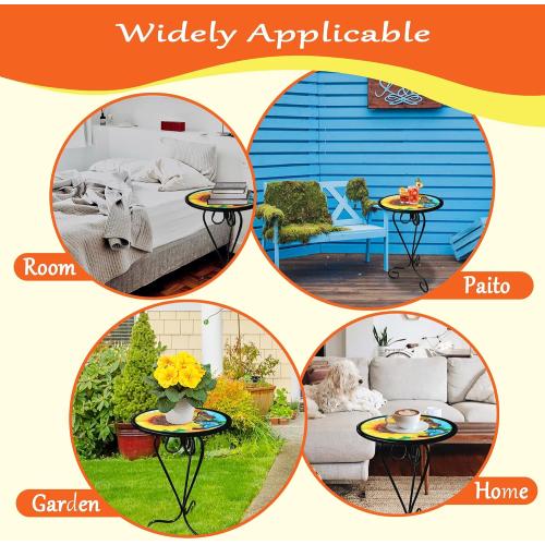 12 Inch Outdoor Side Table, Round Patio Accent Indoor End Table with Glass Top & Metal Base for Living Room, Office, Balcony, Sunflower Butterfly Indoor Furniture Decor(20 Height)