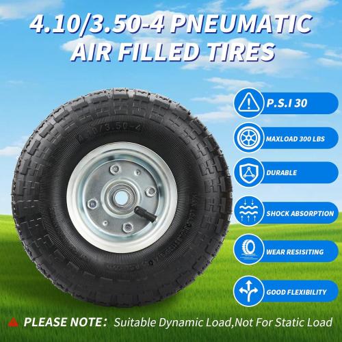 (2 Pack) RRQ 10 Inch Pneumatic Wheel 4.10/3.50-4 Tire, 10 Pneumatic Wheels with 5/8 Bearings,2.2 Offset Hub for Garden Cart, Hand Truck, Lawn Cart, Mower