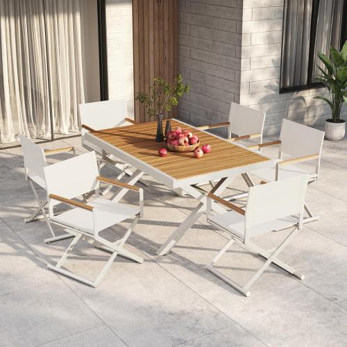 Grand patio 2-Pack Folding Sling Chairs, Outdoor Chair Set of 2, Woodgrain Armrests Patio Chairs, Outdoor, Beige