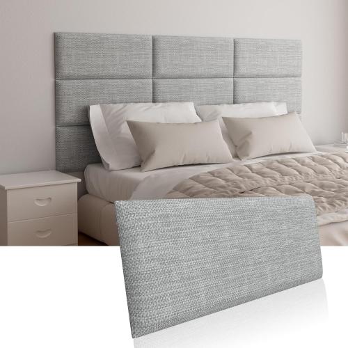 Upholstered Wall Mounted Headboard for Twin in Light Grey, Peel and Stick Wall Padding Panel Terry Cloth, 4 Panels Sized 9.84 x 23.62