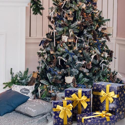 Zhanmai 4 Pcs Winter Nesting Gift Boxes Snowflake Boxes Hard Stackable Boxes with Lids Decorative Winter Nested Present Boxes for Birthday Party Gift Supplies(Blue and Gold,Snowflake)