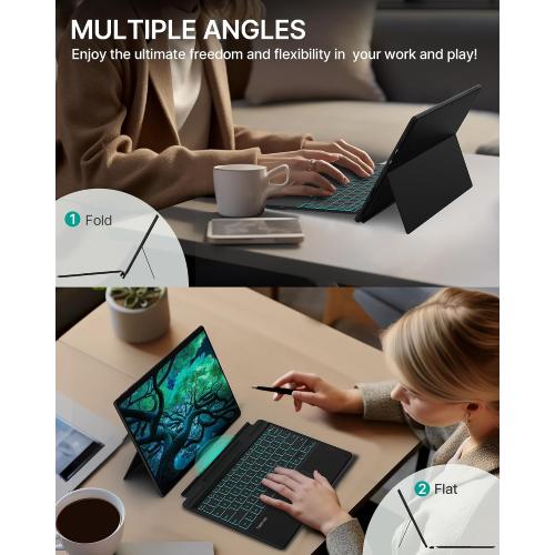 typecase Surface Pro 9 Keyboard, Compatible with Surface Pro 11 10 9 8 X, 13 Inch Wireless Type Keyboard with 11-Color Backlit & Pen Holder - Matte Black