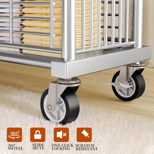 Heavy Duty Clothes Rack - Double Rod Clothing Racks for Hanging Clothes, Portable & Adjustable Garment Rack with Wheels, Rolling Clothes Rack Load 670LBS for Bedrooms, Laundry, Closet (Sliver)