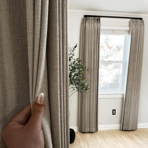 Taupe Pinch Pleated Linen Semi Sheer Curtains 96 Inches Long 2 Panels for Living Room Bedroom Rustic Country Thick Linen Textured Farmhouse Pinch Pleat Curtain Drapes with Hooks Rings 96 Inch Length