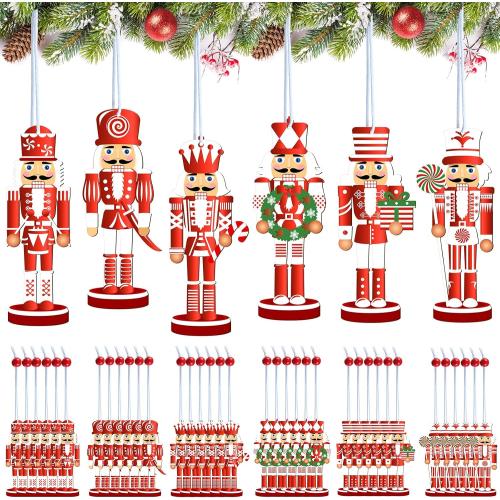 36 Pieces Christmas Nutcrackers Decorations Nutcracker Ornaments Wooden Hanging Christmas Decorations Nutcracker Figures(Candy Style)