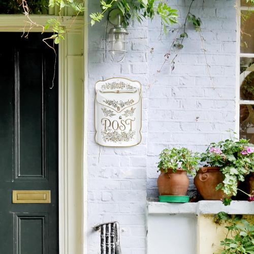 Vintage Wall Mount Mailbox for Outside Metal Decor Mailboxes Antique Style Nostalgic Charm for Home Door Garden Farmhouse House Decorations (Gold)