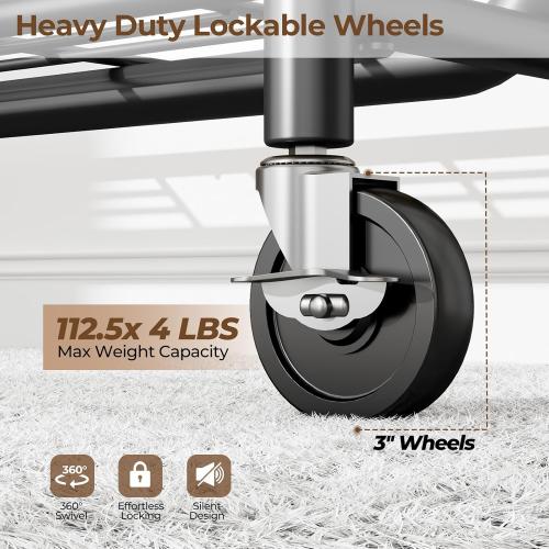 Black Heavy Duty Clothes Rack Load 450 LBS, Metal Garment Rack, Standing Rolling Clothing Rack for Hanging Clothes with Sturdy Wheels & Shelves, Portable Closet Wardrobe Rack,Black