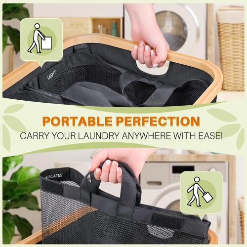 Laundry Hamper 2 Section, 145L Dirty Clothes Hamper with Lid, Extra Large Laundry Basket Organizer with Removable Inner Bags & Labels for Laundry Room, Bedroom.