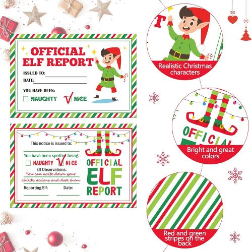 Marspark 100 Pcs Christmas Official Elf Reports 4 x 6 Inch Elf Notes Cards Elves Notice Naughty or Nice Behavior and Accompany Your Elf for Holiday Students Kid Preschool 2 Styles