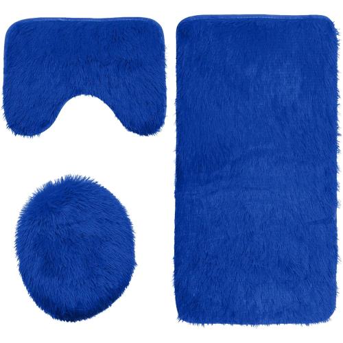 3 Pieces Shaggy Bath Mat Set, Soft Absorbent Plush Microfiber Bathroom Rugs, Non Slip Bath Rugs Royal Blue 3 PCS