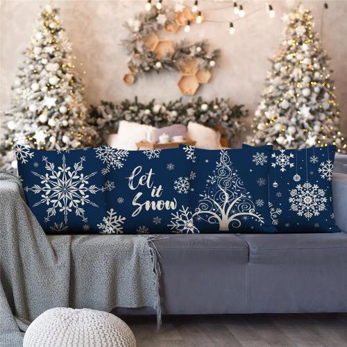 Christmas Pillow Covers 18x18 Blue Christmas Decorations Snowflake Throw Pillow Covers Xmas Tree Ornaments Winter Holiday Decor Cushion Case for Sofa Couch Set of 4