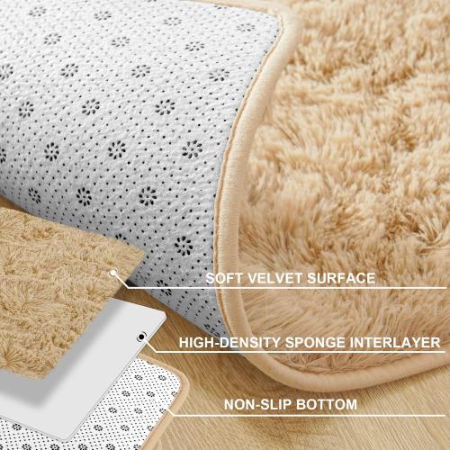 Merelax Soft Modern Indoor Large Shaggy Rug for Livingroom Bedroom Dorm Kids Room Home Decor, Non-Slip Plush Fluffy Furry Fur Area Rugs Comfy Nursery Accent Floor Carpet 9x12 Feet, Light Tan