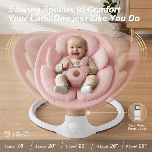 Baby Swings for Infants, FasonBaby Electric Baby Swing with 10 Preset Melodies, 5 Speeds, Remote Control and Bluetooth - Portable Infant Swing for Indoor and Outdoor(Pink)