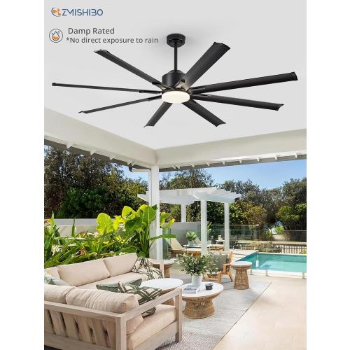 ZMISHIBO 72 inch Aluminium Blade Ceiling Fans with Lights and Remote, Outdoor Ceiling Fans for Patio Living Room with Quiet DC Motor, 6 Speed Reversible, 3 CCT, Black Industrial Ceiling Fan, 8 Blades
