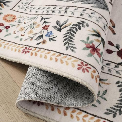 Living Room Rug 5x7 Rug Machine Washable Boho Area Rug Non Slip Floral Animal Vintage Low Pile Large Rugs for Living Room, Bedroom, Farmhouse, Dining Room, Kids Playroom (Beige)