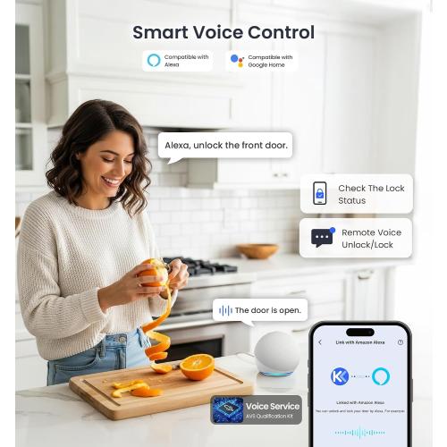Veise VE027-L Built-in WiFi Smart Lock with Handles, Fingerprint keyless Entry Door Lock Set, App Remote & Voice Control, Electronic Deadbolt for Front Door, Touchscreen Keypad, Auto Lock, Matte Black