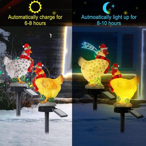 2 Pack Christmas Chicken Solar Light with Stake Outdoor Waterproof Chicken Statue Solar Light for Winter Home Patio Garden Yard Lawn Pathway Walkway Xmas Outdoor Decoration