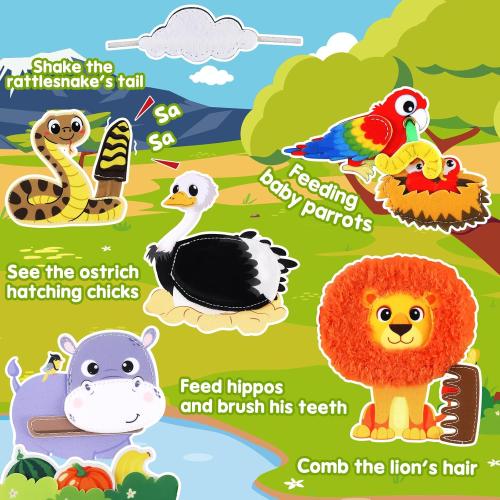 Wild-Animals Busy Book for Toddlers 1-3, Quiet Activity Books for Toddlers 1 Year Old, Montessori Toys Busy Board for 1 2 3 Year Boy Girl Gift Educational Airplane Travel Toy Valentines Birthday Gifts