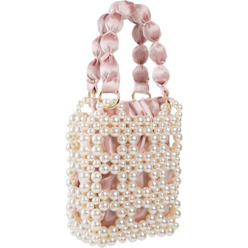COLOR GREEN YUSHINY Women Faux Pearl Beaded Pleuche Handle Bag Hollow Evening HandBag with Velvet Lining for Wedding Party
