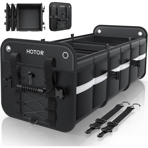HOTOR Trunk Organizer for SUV – Car Storage Box with Reflective Strips, Collapsible Car Organizer with Large Capacity, Essential Car Accessories for Truck, Van & Sedan, Black, 33.1 x 13.0 x 12.0