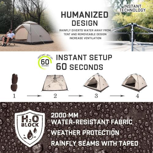 Happy Travel 1/2/3/4 Person Camping Tent, Instant Easy Pop Up Tents for Camping,Automatic Waterproof Family Camping Tent, Easy Set Up Tent,Portable Windproof Dome Tent for Camping Hiking & Traveling