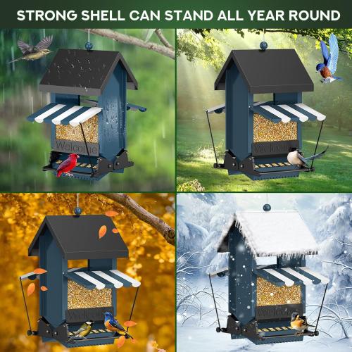 2025 Squirrel Proof Bird Feeders for Outdoors with Weight-Activated, 5LB Metal Hanging Bird Feeders for Outside, Large Wild Feeders for Cardinals, Chickadees, Durable Backyard Feeders