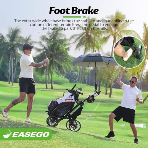 EASEGO Golf Push Cart 4 Wheel : Golf Walking Carts with Phone Holder/Cup Holder/Umbrella Holder/Foot Brake/Cooler Basket 3 Wheel Superlite Golf Pull Cart All-Terrain Golf Caddy Carts