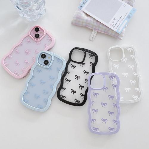 QLTYPRI Bow Case for iPhone 17e / iPhone 16e, Clear Cute Ribbon Bow Phone Case Curly Wavy Aesthetic Phone Case, Slim Soft Transparent Shockproof Protective Cover for Women Girls - Pink