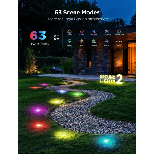 Govee Outdoor Ground Lights 2, 50ft Patio Decorations, 15 Pack | RGBIC Pathway Lights With 100LM Warm White, IP67 Waterproof, 63 Scene Modes, Works With Alexa, Google Assistant