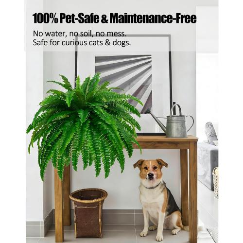 GYERB 48 Large Artificial Boston Fern Plants for Outdoor Indoor, Fake Ferns for Front Porch Hanging, Faux Greenery Bushes for Home Garden Office Decor, Silk Fern with Realistic Fronds, 88 Branches