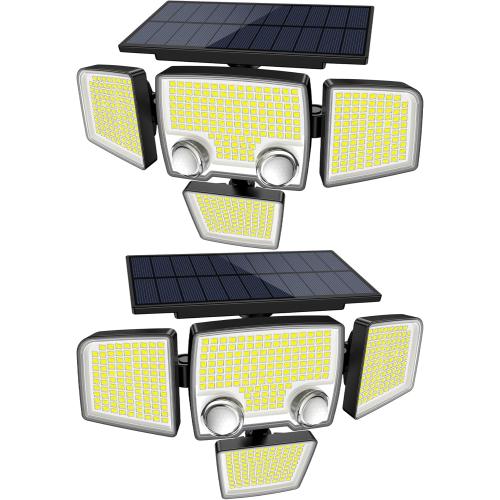 Tuffenough Solar Outdoor Lights with Motion Sensor - 2500LM Bright 4 Heads LED Security Flood Light with 2 Sensors - 3 Modes Solar Powered Detected Wall Lamp Fixtures Waterproof for Outside Yard