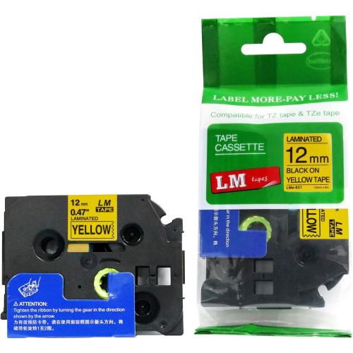 5 Pack Of different colors - LM Tapes Compatible TZe-631 Black on Yellow p-Touch Label Tape, 12mm Laminated replacment TZe631 Tape, TZ631 0.47 Black Ink on Yellow Label with a Great Color/Size Guide.