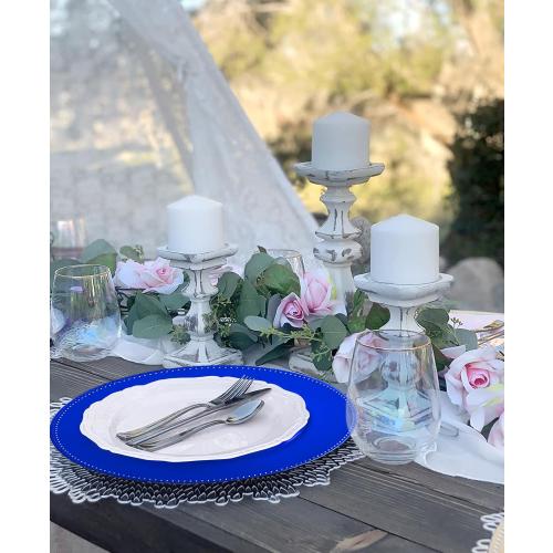 Royal Blue Charger Plates 13 Round Charger Plates Bulk Beaded Chargers for Dinner Plates Decorative Blue Charger Plastic Charger Plates for Wedding Party Event Bridal Shower Table Decoration