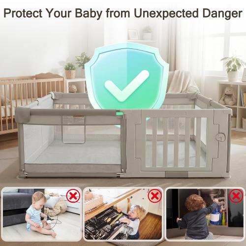 79 ×71 Baby Playpen with Gate, Large Baby Play Pen for Babies and Toddlers, Infant Fence Play Yard with Door for Living Room, Anti-Fall, Breathable Mesh
