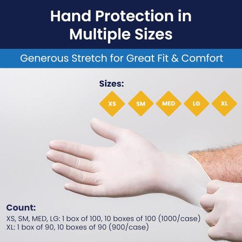 Adenna GOLD Disposable Latex Gloves – 6 Mil, Powder Free Exam Glove with Precise Control & Textured Grip, Comfortable Fit for Medical, Dental & Industrial Use, Pack of 100, Large, White