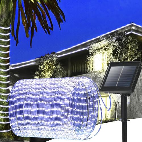 200 LED Solar Rope Lights Outdoor, 66FT Solar String Lights Indoor Waterproof Solar Powered Trampoline Light Clear Tube Pool Light for Camping Fence Yard Walkway Path Garden Outside Decor（White